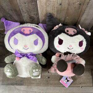 Round1 Kuromi Plush Stuffed Animal Black White Pink Gray 13" Lot of 2